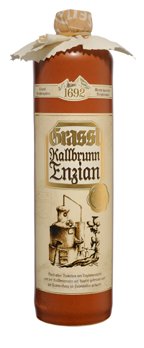 Eine Flasche 0,7 Liter Kallbrunn Enzian