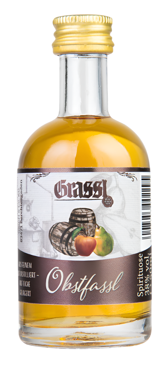 Eine Flasche Obstfassl 0,05 Liter.
