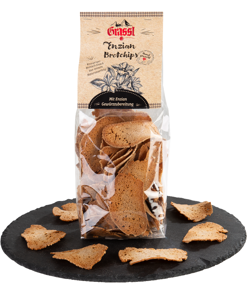 Enzian Brotchips in der Verpackung