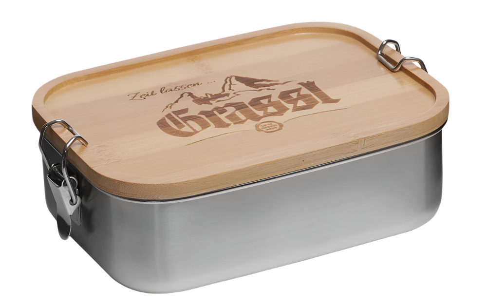 Edelstahl Brotzeitbox mit Bambusdeckel