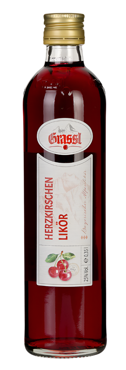 Eine Flasche Herzkirschen Likör 0,35 Liter.