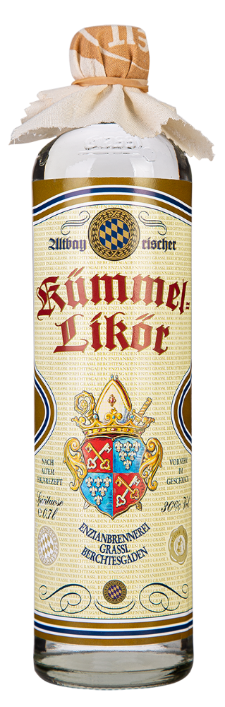 Eine Flasche 0,7 Liter Kümmellikör. 
