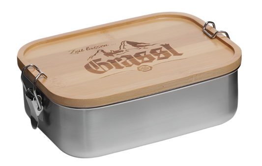 Edelstahl Brotzeitbox mit Bambusdeckel
